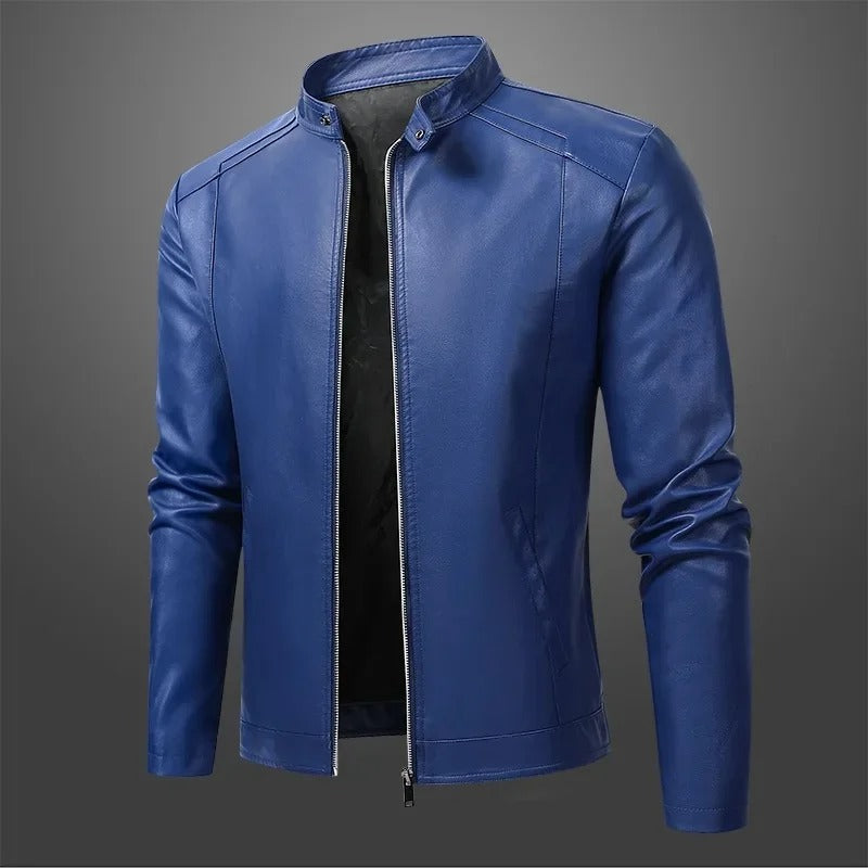 Elegante chaqueta de motorista de cuero para hombre
