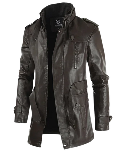 Chaqueta de cuero biker elegante y larga