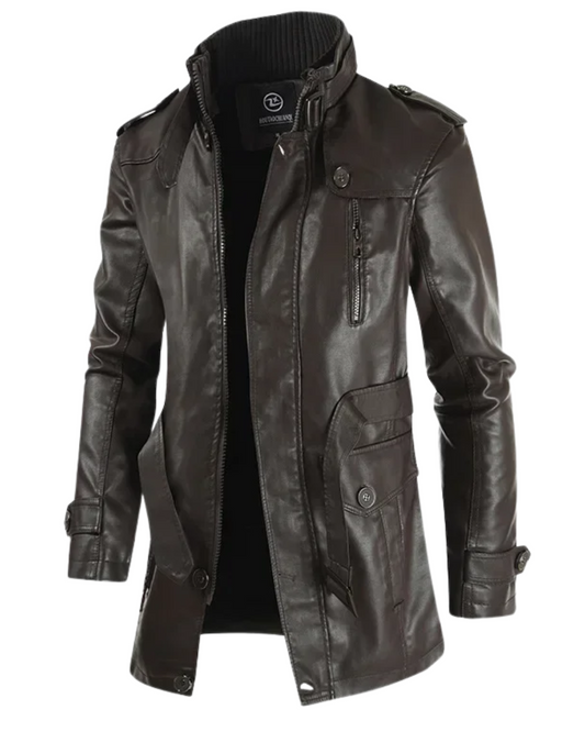 Chaqueta de cuero biker elegante y larga