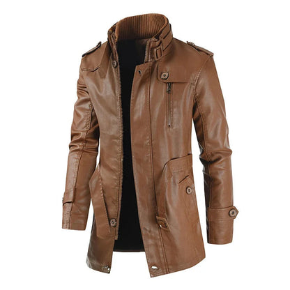 Chaqueta de cuero biker elegante y larga
