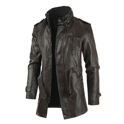 Chaqueta de cuero biker elegante y larga