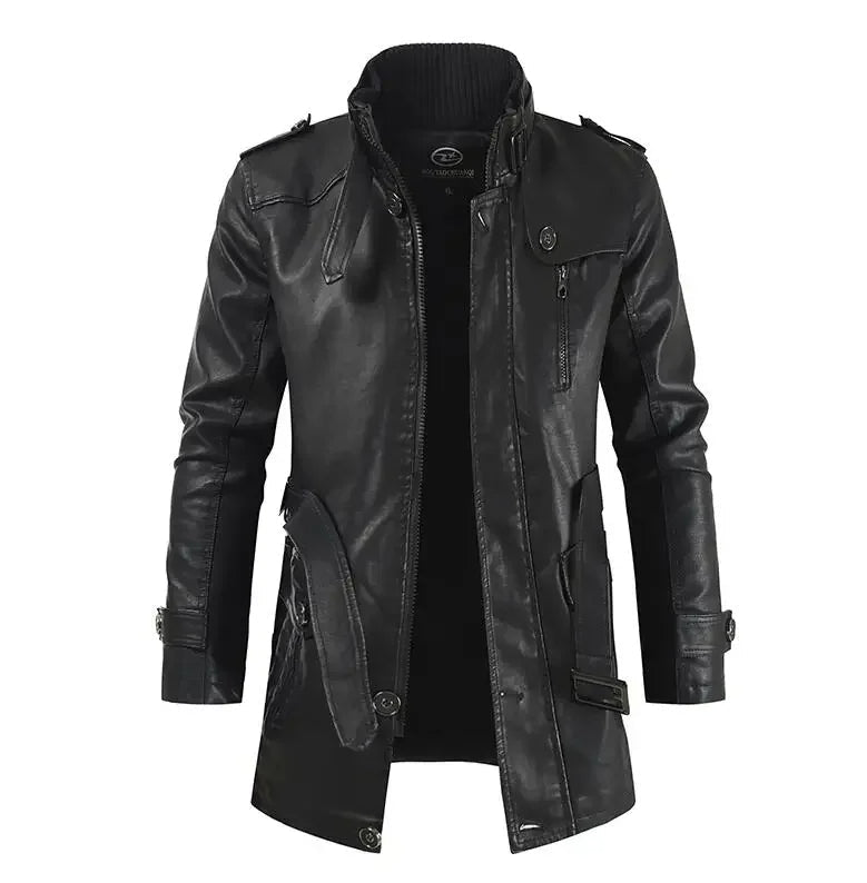 Chaqueta de cuero biker elegante y larga