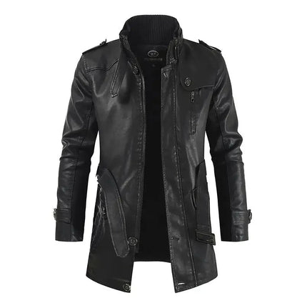 Chaqueta de cuero biker elegante y larga