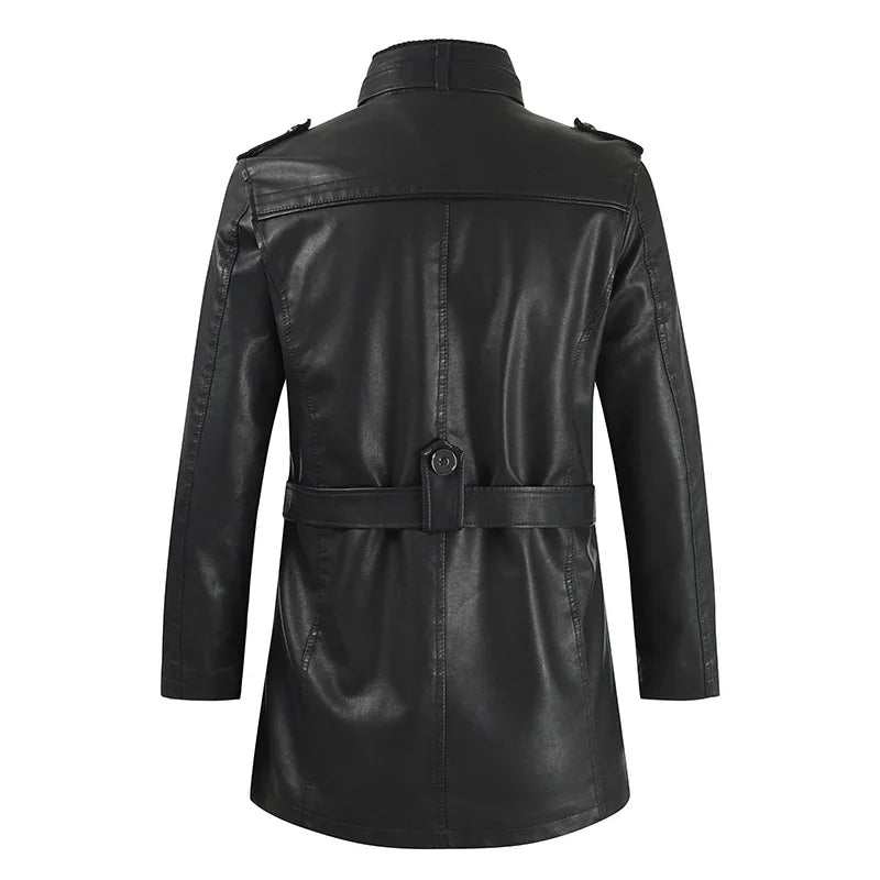 Chaqueta de cuero biker elegante y larga