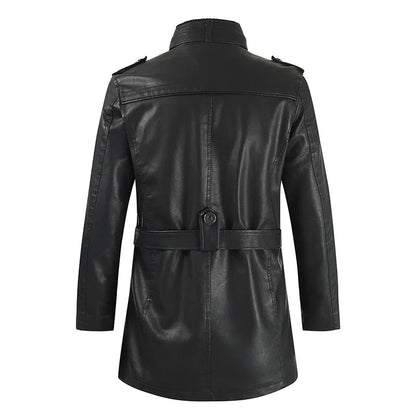 Chaqueta de cuero biker elegante y larga