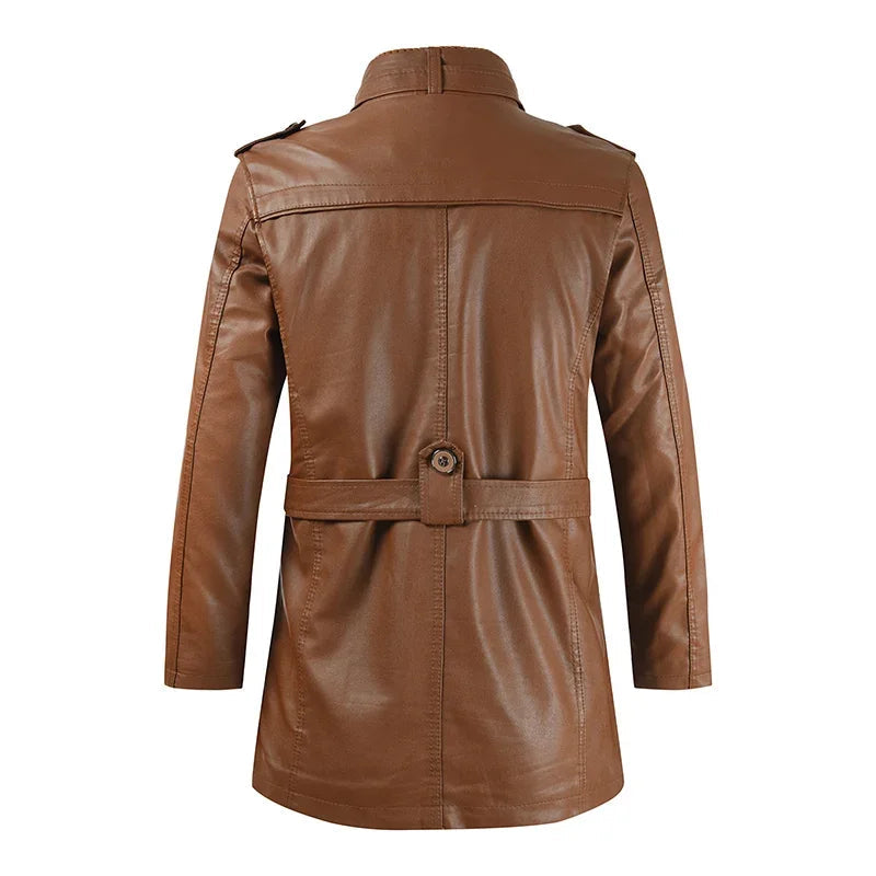 Chaqueta de cuero biker elegante y larga