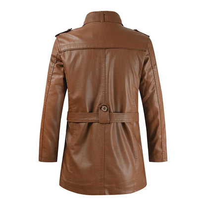 Chaqueta de cuero biker elegante y larga